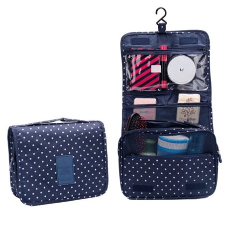 Cosmetic organizer, folding cosmetic bag, navy blue with polka dots KS18WZ4