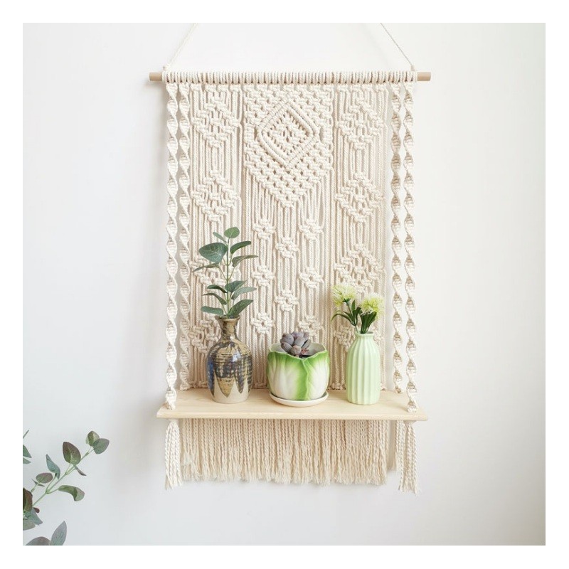 Macrame wall hanging decoration with a shelf WN14