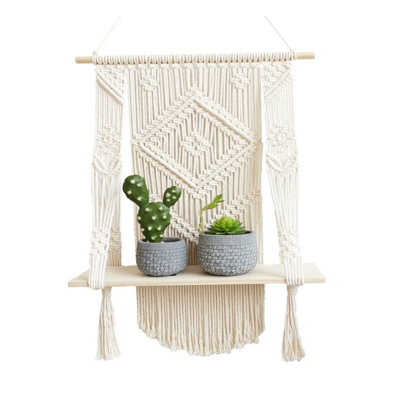 Macrame wall hanging ornament with a shelf WN15