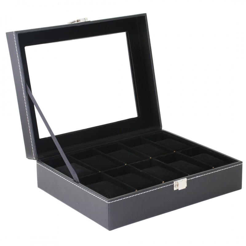 Szkatułka pudełko na 10 zegarków czarne wnętrze PD134