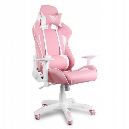 Fotel gamingowy Raptor - X obrotowy biurowy różowy z białymi paskami KO10R