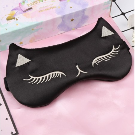 Maska do spania kot czerń satynowa ozdobna OPK01CZ