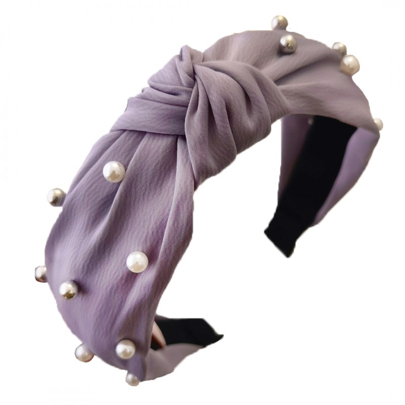 Opaska turban z materiału gruba perełki fiolet O227FIO