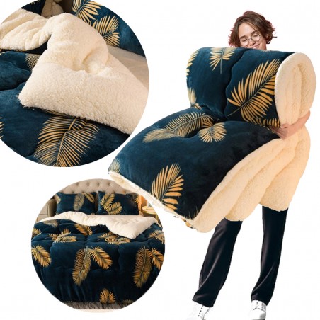Soft XXL PLUSH blanket 210 x 240 cm THICK SOFT BEDCREAT GOLDEN LEAVES BLANKET13