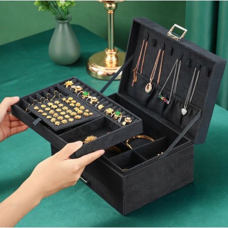 Szkatułka na biżuterię kuferek etui organizer czerń pudełko PD119CZ