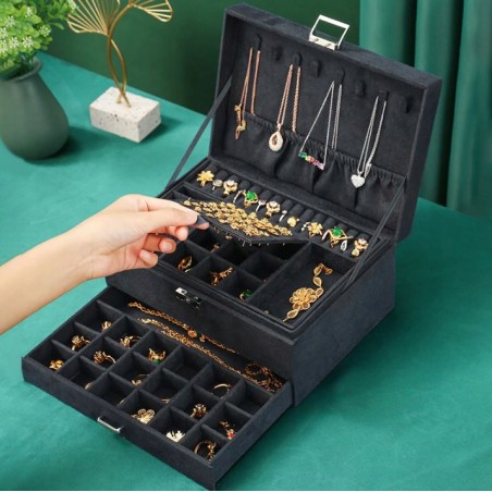 Szkatułka na biżuterię kuferek etui organizer czerń pudełko PD119CZ