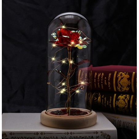 Kryształowa wieczna róża pod szklaną kopułą LED ROZ05