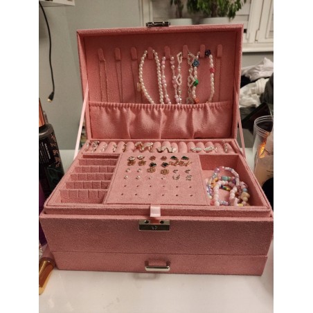 Szkatułka na biżuterię kuferek etui organizer róż pudełko PD119R