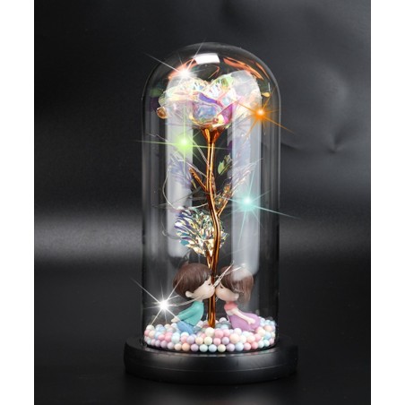 Kryształowa wieczna róża pod szklaną kopułą LED ROZ01