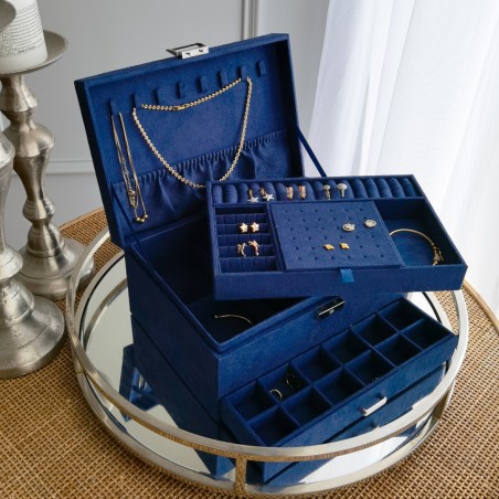 Szkatułka na biżuterię kuferek etui organizer kobalt pudełko PD119GRAN