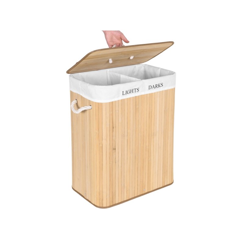 Freestanding bamboo laundry basket with lid 2 compartments 100l POJ07