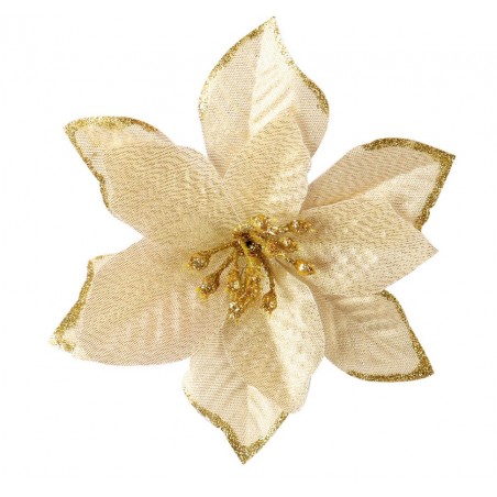 Kwiat na choinkę 13 cm BOŻE NARODZENIE złoty brokat WOZ06
