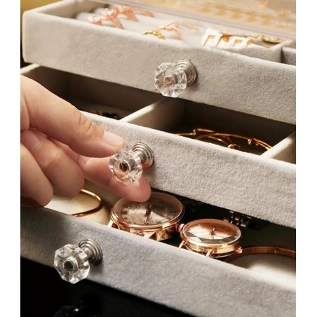Szkatułka na biżuterię, kuferek transparentny welurowy szarość Diamonds 3 szuflady PD152SZ