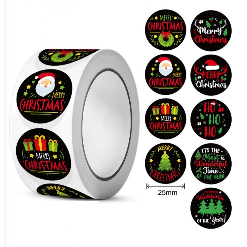 500 sztuk naklejek Boże Narodzenie na taśmie średnica 25mm dekoracyjne naklejki samoprzylepne etykiety NNK17