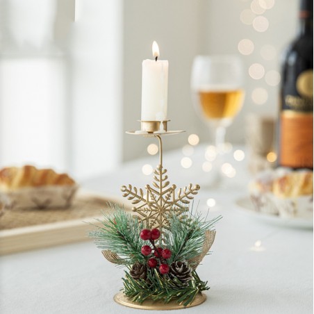 Świecznik Boże Narodzenie złoty ozdobny na stół Glamour 15 cm KSN121