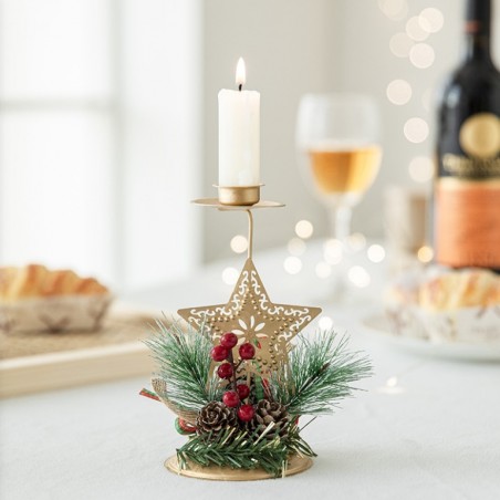 Świecznik Boże Narodzenie złoty ozdobny na stół Glamour 15 cm KSN122