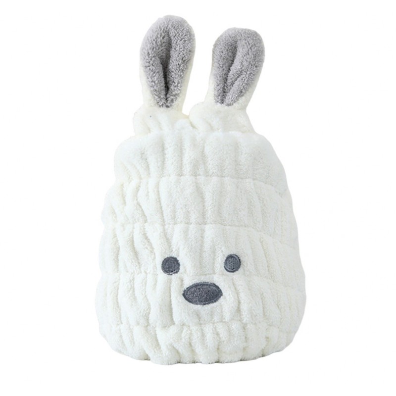 Ręcznik turban na włosy szybkoschnący - biały króliczek REC55WZ1