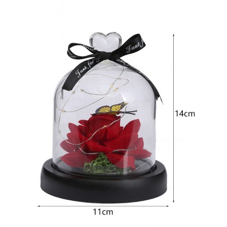 Kryształowa wieczna róża potrójna pod szklaną kopułą LED ROZ15