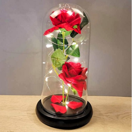 Kryształowa wieczna róża pod szklaną kopułą LED ROZ12