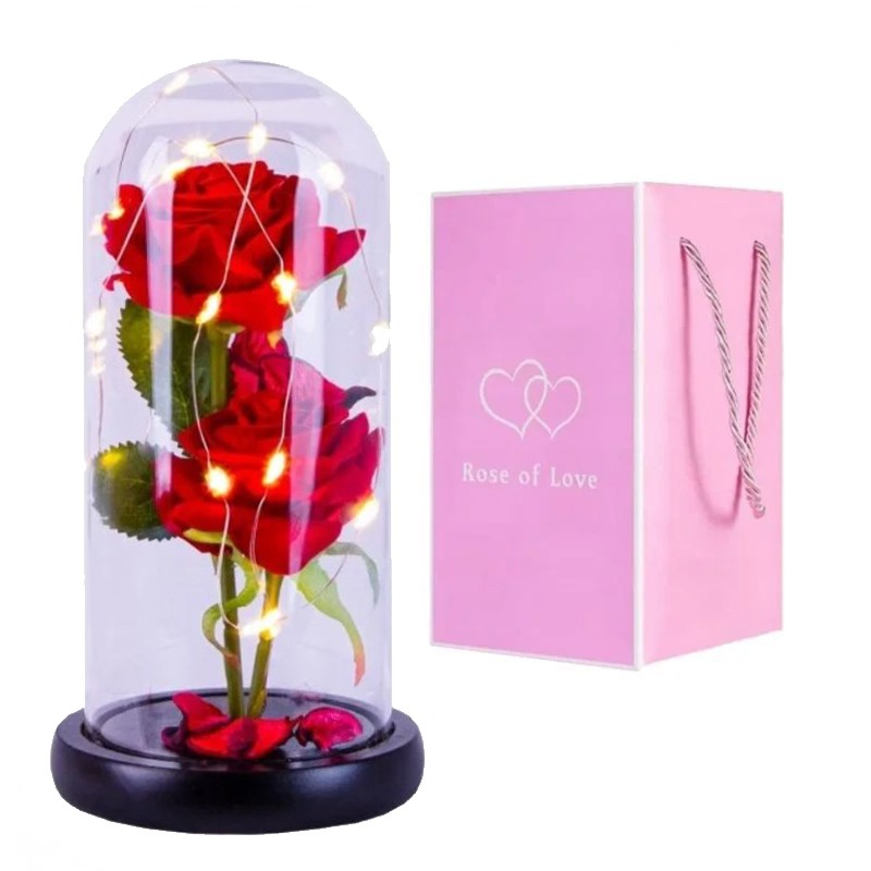 Kryształowa wieczna róża pod szklaną kopułą LED ROZ12