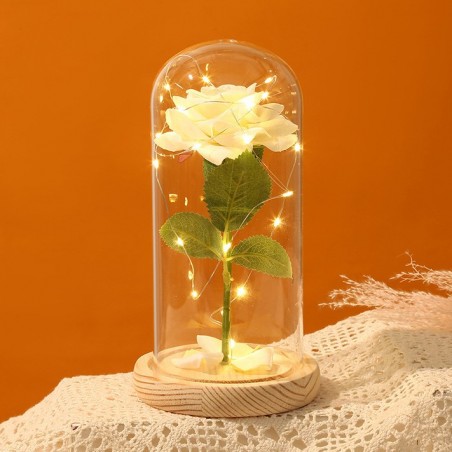 Kryształowa wieczna róża pod szklaną kopułą LED ROZ16