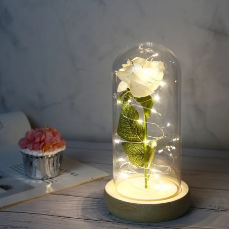 Kryształowa wieczna róża pod szklaną kopułą LED ROZ16