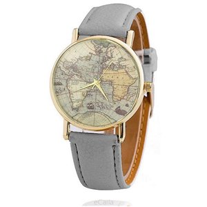 Zegarek brązowa mapa świata szarosc Z05B