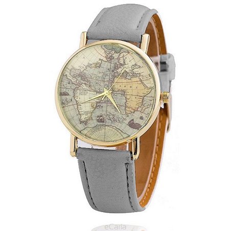 Zegarek brązowa mapa świata szarosc Z05SZ