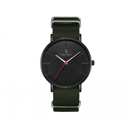 Zegarek męski Tom Saintz czarna tarcza na zielonym pasku ZM194ZIE
